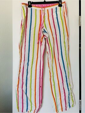 PINK Victoria's Secret Girls' White Multicolor Vertical Stripe Pajama Pants